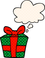 cartoon present with thought bubble in comic book style png