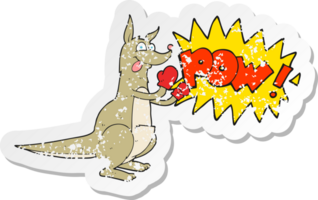 retro distressed sticker of a cartoon boxing kangaroo png