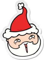 hand drawn sticker cartoon of a male face with beard wearing santa hat png