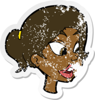 retro distressed sticker of a cartoon friendly woman png