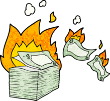 brandend geld tekenfilm png