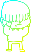 cold gradient line drawing of a cartoon boy with untidy hair png