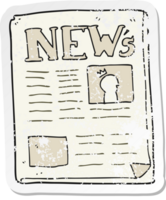 retro distressed sticker of a cartoon newspaper png