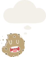 cartoon cookie with thought bubble in retro style png