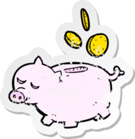 retro distressed sticker of a cartoon piggy bank png