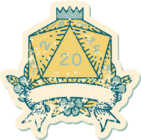 Retro-Tattoo-Stil natürliche 20 kritische Treffer d20 Würfelwurf png