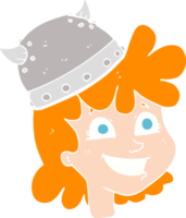 flat color illustration of female viking face png