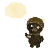 cartoon cute black bear in winter hat and scarf with thought bubble png