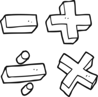 hand drawn black and white cartoon math symbols png