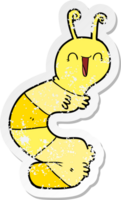 distressed sticker of a cartoon happy caterpillar png