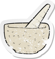 retro distressed sticker of a cartoon pestle and mortar png