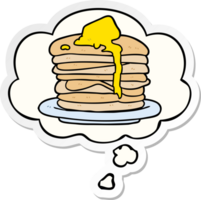 cartoon stack of pancakes with thought bubble as a printed sticker png