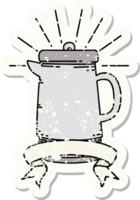 vieil autocollant usé d'une cafetière de style tatouage png