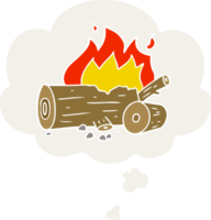 tecknad serie läger brand med trodde bubbla i retro stil png