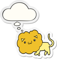 cute cartoon lion with thought bubble as a printed sticker png