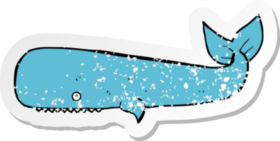 retro distressed sticker of a cartoon whale png