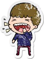 distressed sticker of a cartoon laughing man png