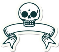 pegatina estilo tatuaje con estandarte de una calavera png