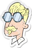 retro distressed sticker of a cartoon man with mustache and spectacles png