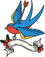 tatuagem tradicional com bandeira de uma andorinha atravessada com flecha png