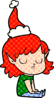 hand drawn comic book style illustration of a elf girl wearing santa hat png
