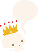 desenho animado crânio com coroa com discurso bolha dentro retro estilo png