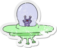 retro distressed sticker of a cartoon alien spaceship png