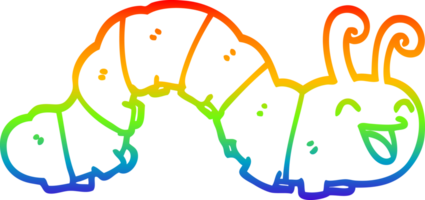 rainbow gradient line drawing of a cute cartoon caterpillar png