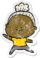 distressed sticker of a cartoon happy old woman png