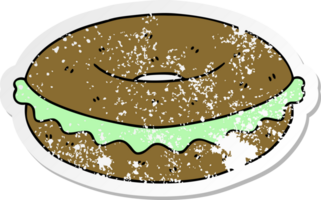 distressed sticker of a quirky hand drawn cartoon bagel png