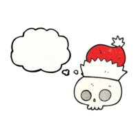 mano disegnato pensato bolla strutturato cartone animato cranio indossare Natale cappello png