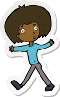 sticker of a cartoon surprised man walking png