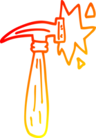 warm gradient line drawing of a cartoon hammer banging png