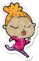 distressed sticker of a cartoon calm woman png