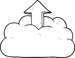 hand drawn black and white cartoon upload to the cloud png