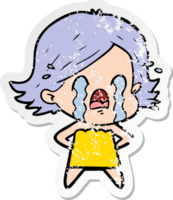 distressed sticker of a cartoon woman crying png