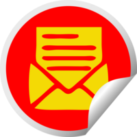 circular peeling sticker cartoon of a letter and envelope png