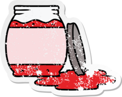 hand drawn distressed sticker cartoon doodle of a strawberry jam png