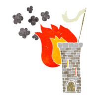 hand retro cartoon old castle tower waving white flag png