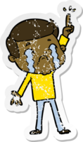 distressed sticker of a cartoon man crying png