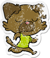 distressed sticker of a cartoon dog jogging png