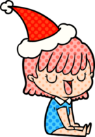 hand drawn comic book style illustration of a woman wearing santa hat png