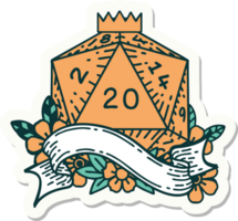 sticker of a natural twenty D20 dice roll png