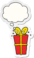 cartoon wrapped gift with thought bubble as a printed sticker png