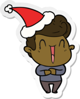 excited man hand drawn sticker cartoon of a wearing santa hat png