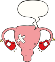 cartoon beat up uterus with boxing gloves with speech bubble png