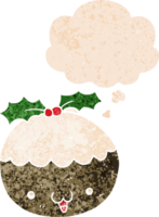 mignonne dessin animé Noël pudding avec pensée bulle dans grunge affligé rétro texturé style png