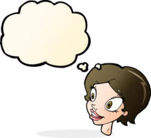 Cartoon hübsches weibliches Gesicht mit Gedankenblase png