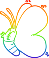 rainbow gradient line drawing of a funny cartoon butterfly png
