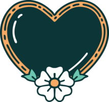 image emblématique de style tatouage d'un coeur et d'une fleur png